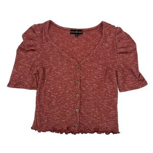 NWT Almost Famous Orange Short Sleeve V Neck Crop Blouse Size M Women’s